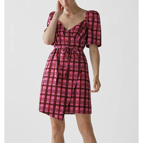 BAUM UND PFERDGARTEN NEW $229 Mini Length Wrap Dress Pink Plaid EU 38 / US 8 - Picture 1 of 5